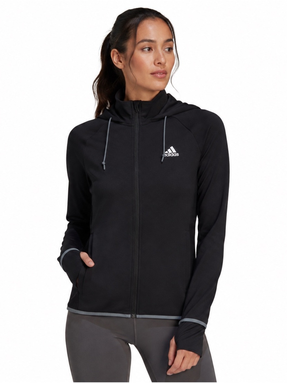 adidas Women's D2M Full-Zip Hoodie – Dark Grey, Size Medium
